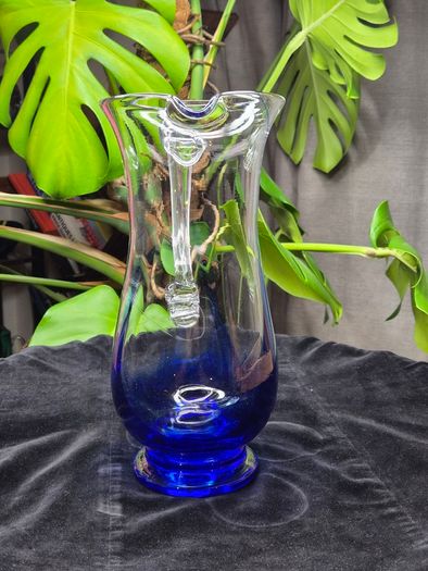 Jerpoint Glass Large Handcrafted Studio Art Glass Pitcher Cobalt Blue