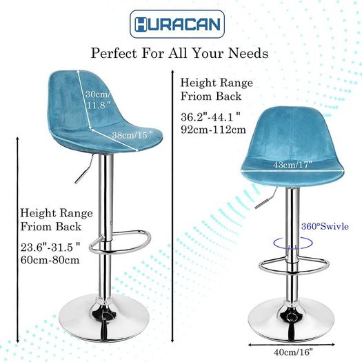Set of 2 Height-Adjustable Bar Stools Velvet - Free Delivery Nationwide