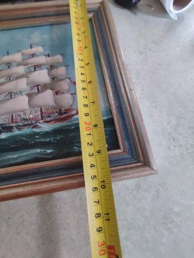 Framed oil of a sailing ship on board signed Y. Jones