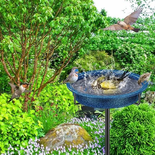 40 Inch Bird Feeding Bowl & Water Point Standing, Metal Bath for Wild Birds, Large Frost-Proof Winterproof (Blue)