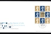 2003 Great Britain "Microcomos", 50th Anniversary of DNA Stamp Booklet Pane Royal Mail Addressed First Day Cover (FDC).