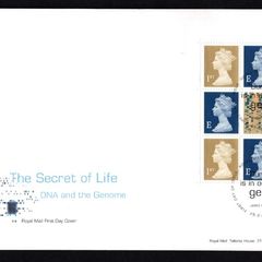 2003 Great Britain "Microcomos", 50th Anniversary of DNA Stamp Booklet Pane Royal Mail Addressed First Day Cover (FDC).