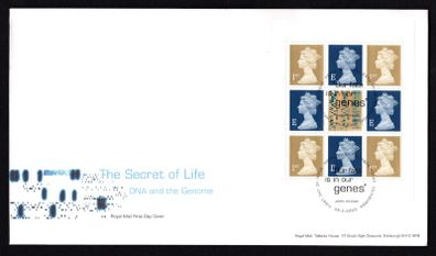2003 Great Britain "Microcomos", 50th Anniversary of DNA Stamp Booklet Pane Royal Mail Addressed First Day Cover (FDC).
