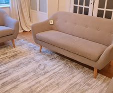 Unused grey sofa & 2 armchairs with tag still on