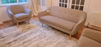 Unused grey sofa & 2 armchairs with tag still on