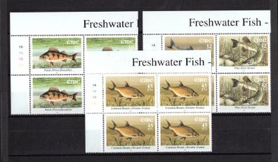 2001 Ireland Freshwater Fish (Perch, Arctic Charr, Pike & Bream) Commemorative Stamp Plate 1A1A1A1A (3 Blocks) Mint Never Hinged (MNH)