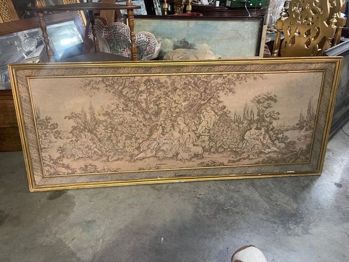 Large old framed tapestry