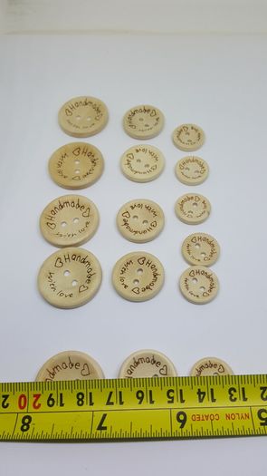 Wooden Handmade with Love Natural Buttons 15mm 20mm 25mm