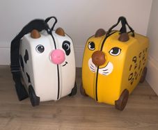2 luggages kids animal