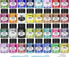 Mica Powder, 32 Colours x 5 g Pearlescent Epoxy Resin Pigment Metallic Powder for Soap Paint, Jewellery Making, Nail Polish, Epoxy Resin, Candle Making, Bath Bombs, Slime