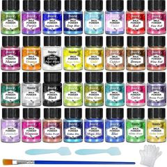 Mica Powder, 32 Colours x 5 g Pearlescent Epoxy Resin Pigment Metallic Powder for Soap Paint, Jewellery Making, Nail Polish, Epoxy Resin, Candle Making, Bath Bombs, Slime