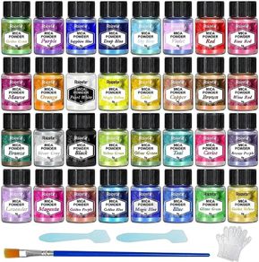 Mica Powder, 32 Colours x 5 g Pearlescent Epoxy Resin Pigment Metallic Powder for Soap Paint, Jewellery Making, Nail Polish, Epoxy Resin, Candle Making, Bath Bombs, Slime