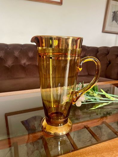 Vintage Hand Blown Amber Tall Glass Cocktail Jug or Vase 1960s