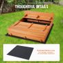 Wooden Sandbox Sand Pit with Foldable Bench Seats and Bottom Liner, Natural Wood Kids Sandbox for Outdoor Backyard Image 5