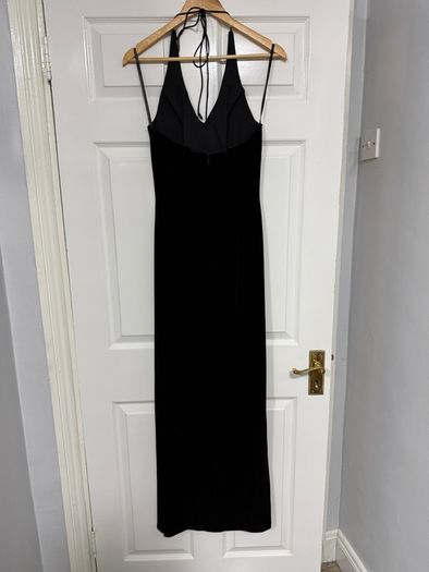 Stunning Black Velvet Maxi Dress - Pink Floral Embroidery UK8/10