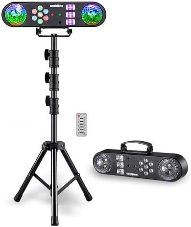 DJ Light with Stand, WorldLite 5-in-1 Party Bar Light Set with Magic Ball, Led Par, Red & Green Pattern, Strobe/UV, Portable Tripod DJ Stage Lighting System for Disco Gig Band Wedding