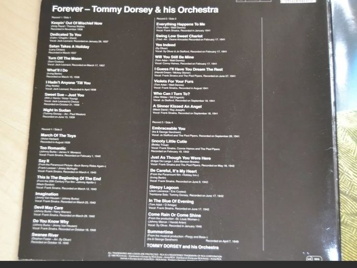Tom Dorsey & His Orchestra, Forever-32 Great Tracks, & Frank Sinatra, RCA , 1982 Double LP Vinyl