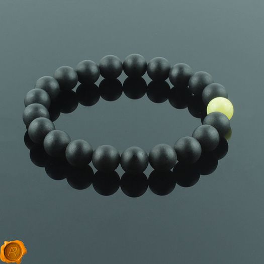 Unisex Black and Butterscotch Elastic Baltic Amber Beaded Bracelet for Men Women