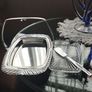 Vintage English glass butter dish with chrome finish, glass insert and butter knife. Image 4