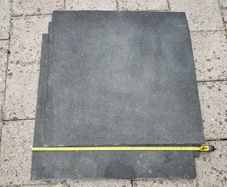 Three used 20mm thick 1m x 1m rubber gym floor mats