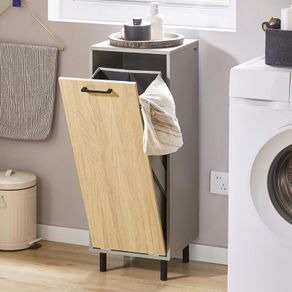 Laundry Cabinet Linen Cupboard With Fold-Out Laundry Bag