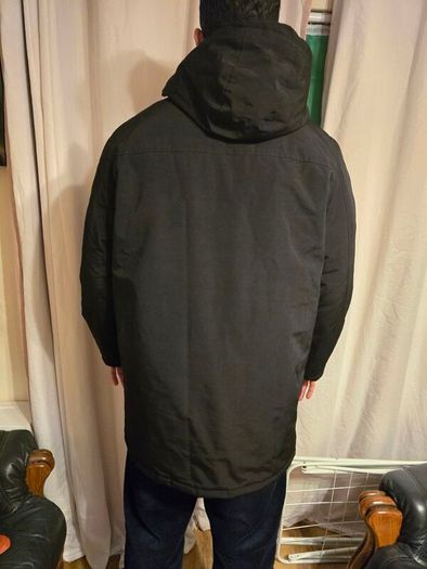 Primark Jacket Mens Medium Black Hooded Faux Fur Parka Winter Coat Warm Lined