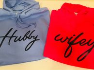 main image for ad Wifey Hubby Couples Matching Soft Unisex Hoodies Red And Blue Colors Great Gift For Wedding