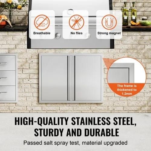 BBQ Access Door, 787x609 mm Double Outdoor Kitchen Door, Stainless Steel Flush Mount Door, Wall Vertical Door with Recessed Handles , for BBQ Island, Grilling Station, Outside Cabinet
