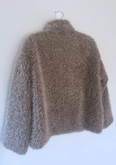 YAS fluffy short teddy jacket in beige