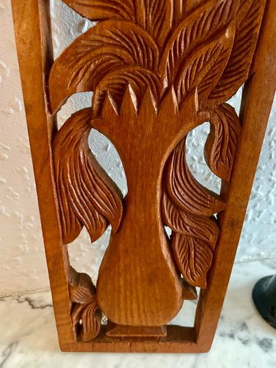 Hand Carved Long Balinese Wooden Sunflower Floral Relief Wall Art Decor Panel
