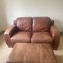 Brown Leather Couch and Poof Image 4
