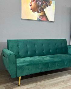 Luxury Velvet Sofa Bed with Golden Legs green