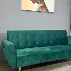 Luxury Velvet Sofa Bed with Golden Legs green