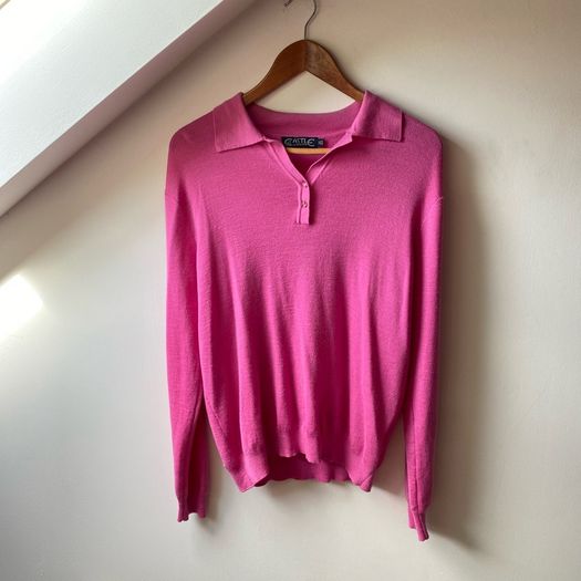 Castle of Ireland Pink Fine Knit Polo Sweater Jumper Size UK14