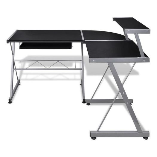 Computer Desk with Pull-out Keyboard Tray L-shaped Black