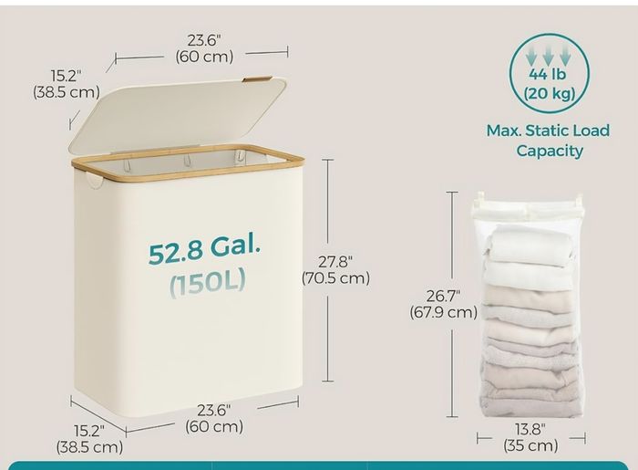 Large 3 Section Laundry Hamper - New/Unused