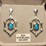 Sterling Silver Art Deco style Turquoise and Zircon Drop Earrings. (Bargain) Image 2