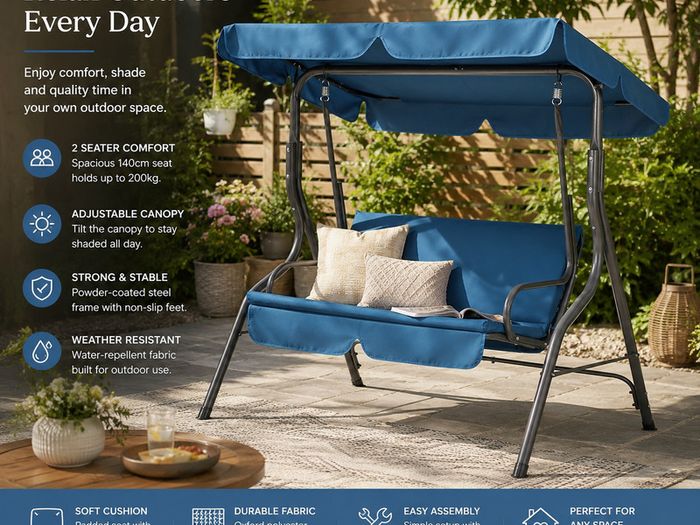 Outdoor Garden Swing Bench with Canopy  2 Seater 140cm  Hollywood Swing 200kg