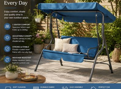 Outdoor Garden Swing Bench with Canopy  2 Seater 140cm  Hollywood Swing 200kg