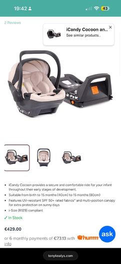 Icandy Peach 7 Full Bundle & Cocoon Icandy Baby Car Seat With Isofix