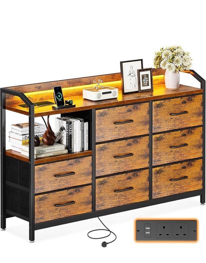 Chest of Drawers Bedroom, 8 Fabric Drawers, 110x30x88cm, Retro Color