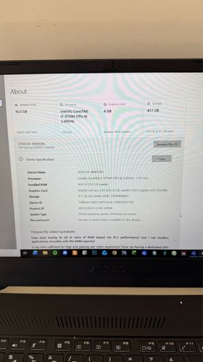 Asus Tuf Gaming Fx505gt Intel I7 9750h Gtx 1650 16gb Ram