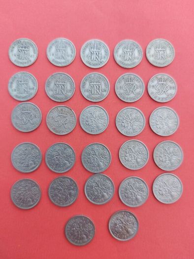 27 English Sixpence's Date Run, including key date 1952