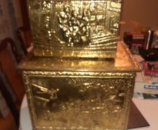 vintage brass log box and magazine rack