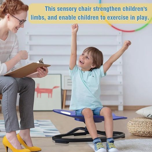 Sensory Spinning Chair for Kids,Autistic Childs Swivel Chair,Sit and Spin Toy,Training Body Coordination,Metal Base Non-Slip Indoor and Outdoor Activity Spins Toys,Ages 3-12 (blue)