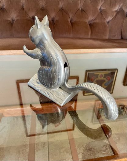Vintage Aluminum Metal Squirrel on Log Nutcracker