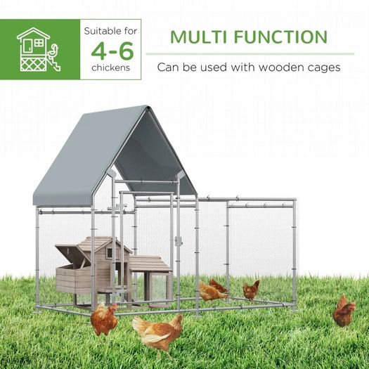 Walk In Chicken Run, Large Galvanized Chicken Coop Hen House Poultry Coops Cages Rabbit Hutch Metal Enclosure with Water-Resist Cover for Outdoor 200 x 105 x 172cm (FREE SHIPPING)