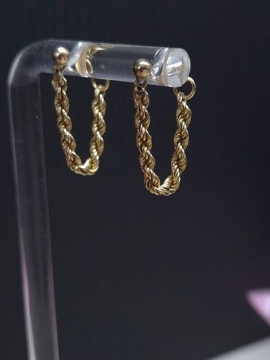 Vintage 9ct Gold Rope Drop Earrings Italy Dublin Import Hallmarked 0.88g