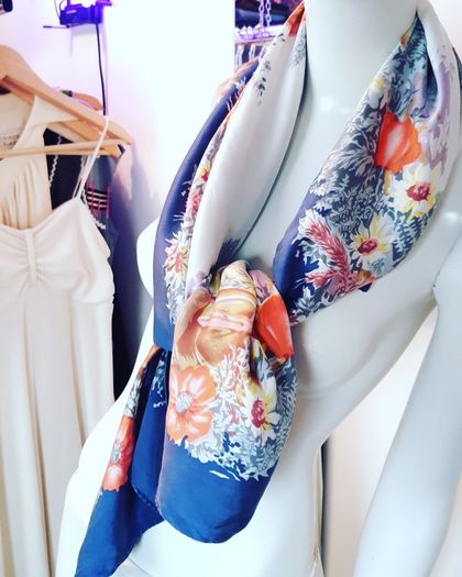 Vintage Large Floral Silk Scarf