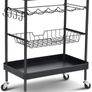 Kitchen Island Storage Trolley with Wine Rack, Serving Trolleys with Utility Wood Tabletop, 4-Tier Rolling Cart with Basket Drawer Lockable Casters for Home, Dining Room, Restaurant, Hotel (FREE POSTAGE) Image 5